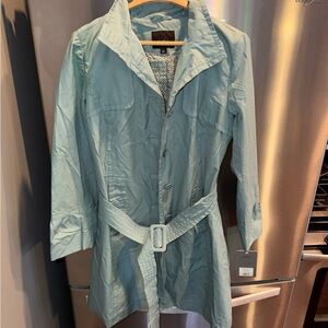 Mossimo NEW Women's L Utility Long Trench Coat Sage Green Button-Up Belt Cotton